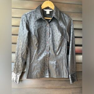 Express Long Sleeve Silky Black Pattern Button Up Blouse Size Small